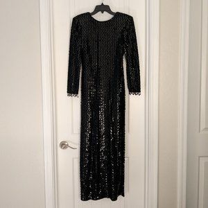 Full Length Black Sequined Gown by Degré, Size 7/8